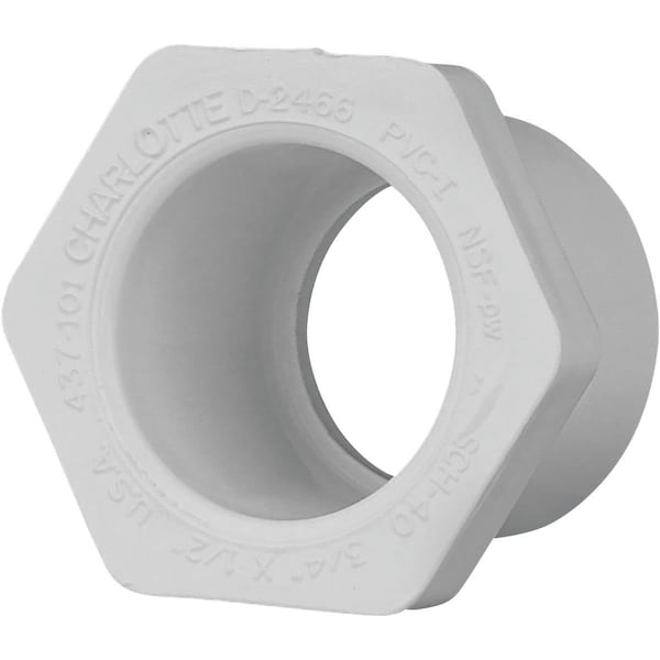 Charlotte Pipe And Foundry 3/4 In. SPG x 1/2 In. Slip Schedule 40 PVC Bushing PVC 02107 0600HA - main